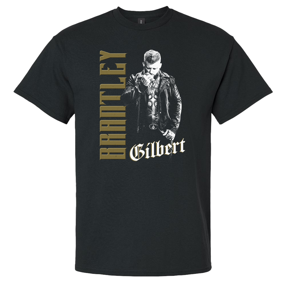 BG NATION 2025 chosen shirt design, black & white image of Brantley Gilbert on black t-shirt with Brantley Gilbert text